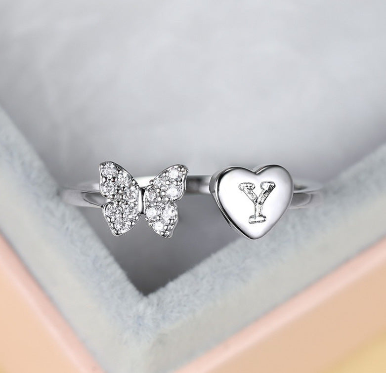 Damen Ring mit Schmetterlingsdesign und Herzmotiv Shop Nory