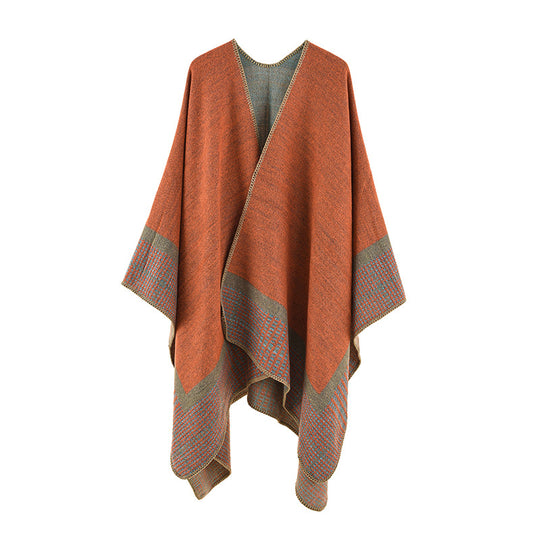 Damen Wollmix-Poncho im asymmetrischen Zipfelschnitt mit eingewebter Karobordüre Shop Nory