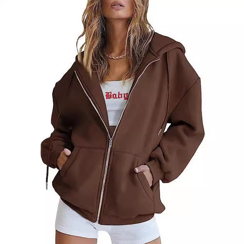 Damen nan übergroße Kapuzenjacke mit durchgehendem Reißverschluss und Kängurutaschen Shop Nory