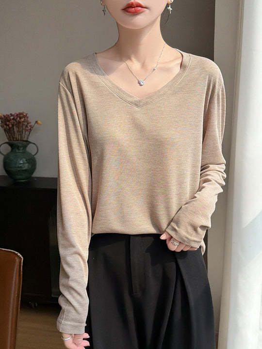 Damen Leichtes V-Ausschnitt-Feinstrick-Longsleeve Shop Nory