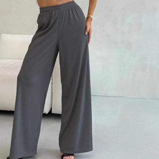 Damen weite High-Waist Palazzo-Hose aus geripptem Jersey mit elastischem Bund Shop Nory