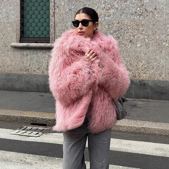 Damen Kurz geschnittener Shaggy Fauxfur Mantel mit voluminösem Schalkragen und Oversize-Silhouette Shop Nory