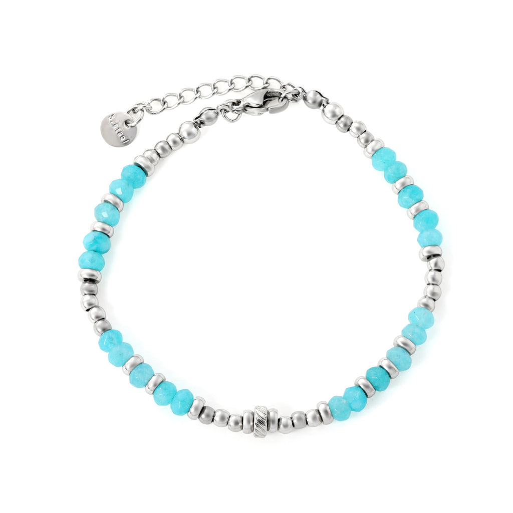 Damen stilvolles Armband mit bunten Aquamarin-Elementen und Edelstahl-Details Shop Nory