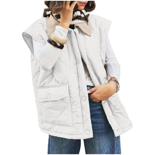 Damen Oversize Steppweste mit Druckknopf-Taschen und hohem Kragen Shop Nory