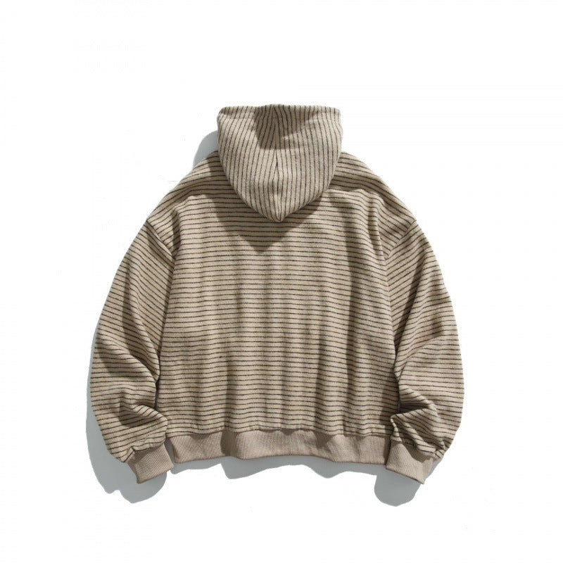 Unisex Boxy Kapuzen-Sweatjacke mit durchgehendem Reißverschluss, Streifenstruktur und geripptem Saum Shop Nory