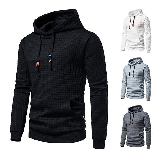 Herren strukturierter Kapuzenpullover mit wattierter Karo Steppstruktur und Kängurutasche Shop Nory