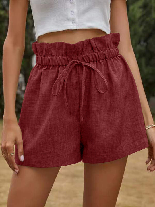 Damen luftige Leinen-Shorts mit elastischem Bund und Kordelzug