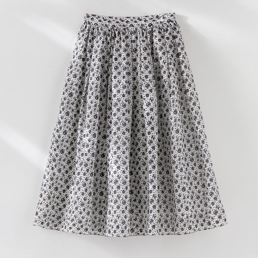 Damen Midirock mit gerafftem Bund und kleinem Blumenprint Shop Nory