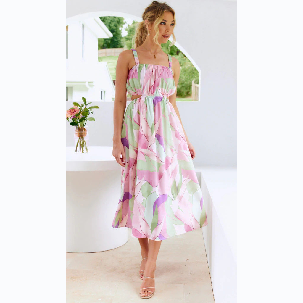 Damen Maxikleid mit elastischem Taillenzug und trägerfreiem Oberteil