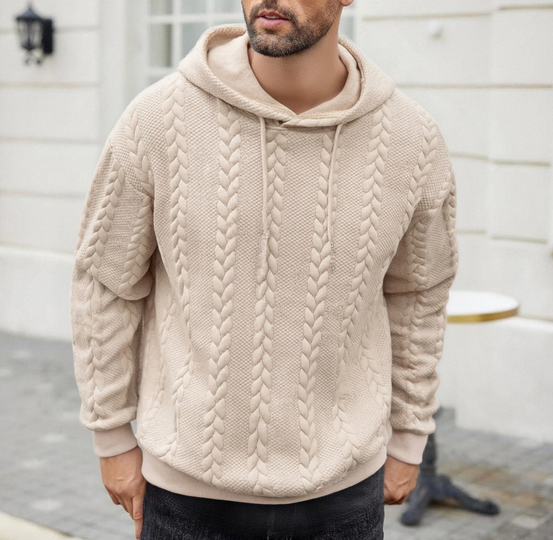 Herren strukturiertes Kapuzen-Sweatshirt mit Zopfstrick-Relief, Tunnelzug und Kängurutasche Shop Nory