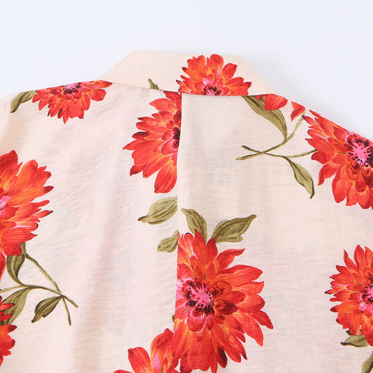Damen Oversize-Bluse mit Blumenprint, durchgehender Knopfleiste und Dreiviertelärmeln Shop Nory