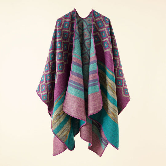 Damen Wende-Serape-Poncho im Jacquard‑Web mit geometrischem Quadratmuster Shop Nory