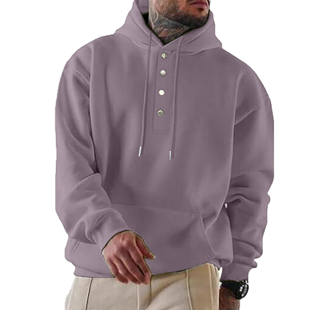 Herren Hoodie mit Henley-Knopfleiste und Kängurutasche EB