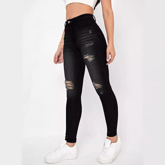 Damen hochtaillierte Sculpting-Skinny-Jeans mit gezielten Rissen und taillierendem Komfortbund Shop Nory