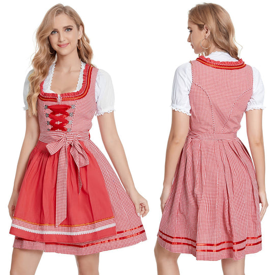 Damen nan klassisches Trachten-Dirndlkleid mit geschnürtem Mieder, herzbestickter Schürze und Vichy-Karo Rock Shop Nory