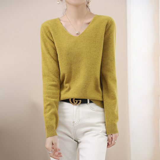 Damen V-Ausschnitt Pullover in Kaschmir-Optik mit legerem Schnitt und Rippbündchen Shop Nory