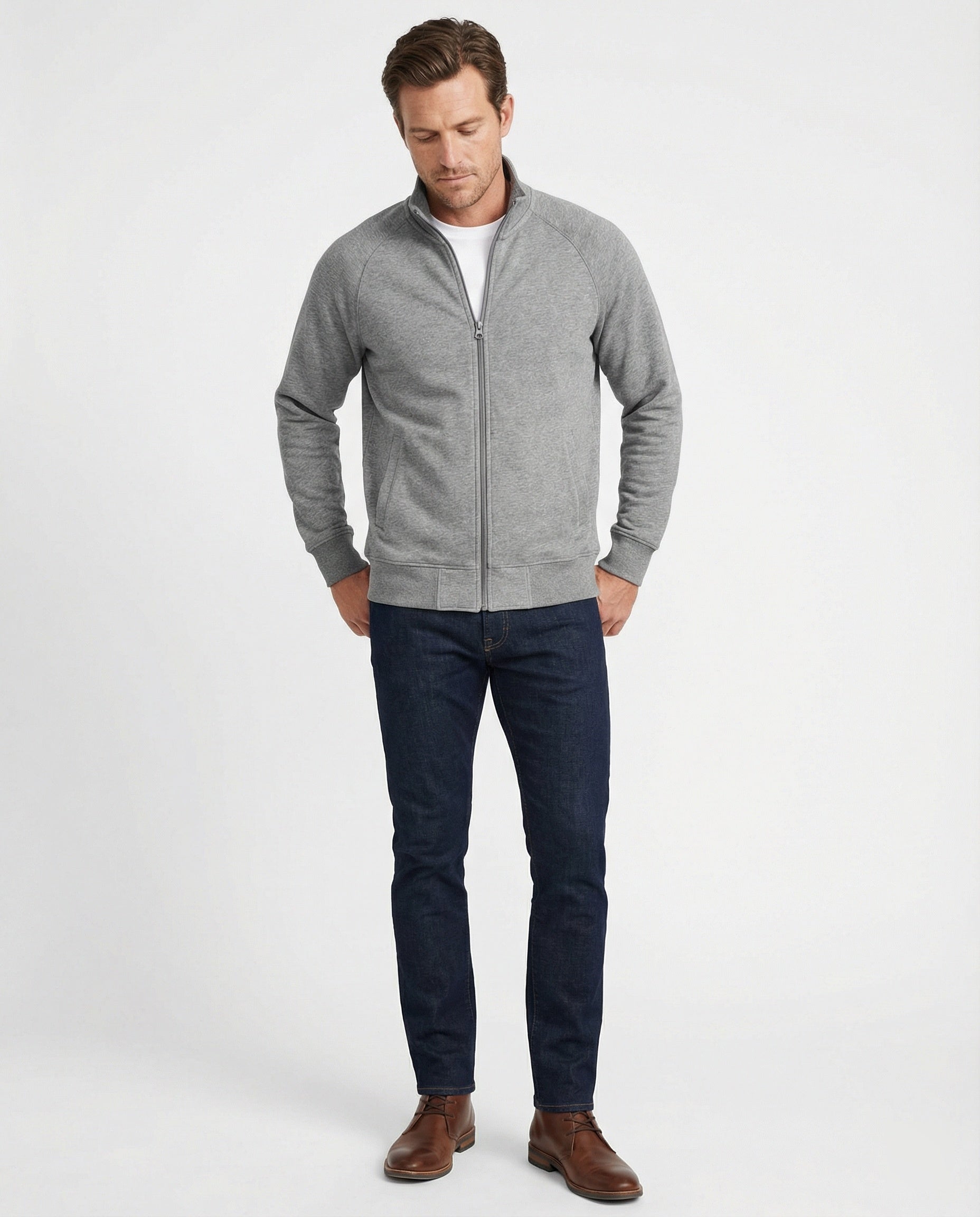 Herren strukturierte Stehkragen-Sweatjacke mit Raglanärmeln und durchgehendem Reißverschluss Shopnory