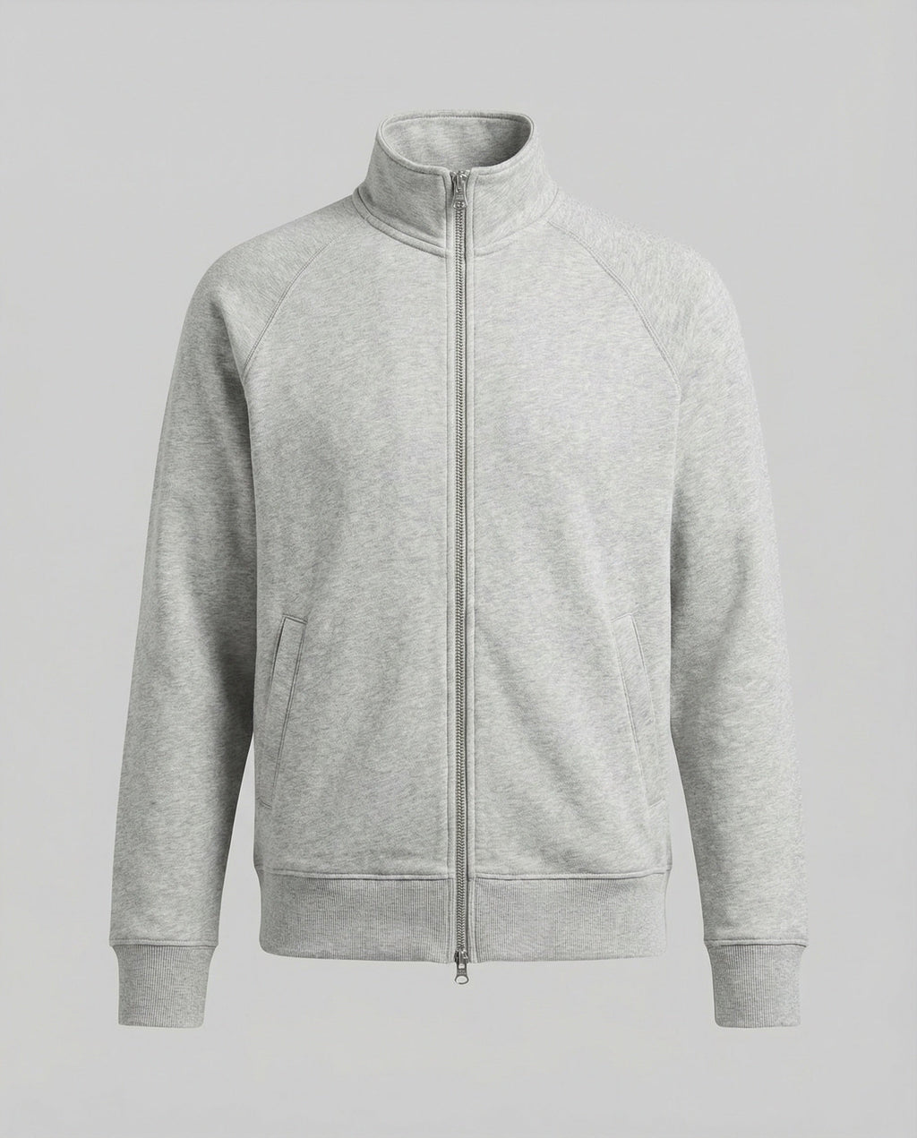 Herren strukturierte Stehkragen-Sweatjacke mit Raglanärmeln und durchgehendem Reißverschluss Shopnory