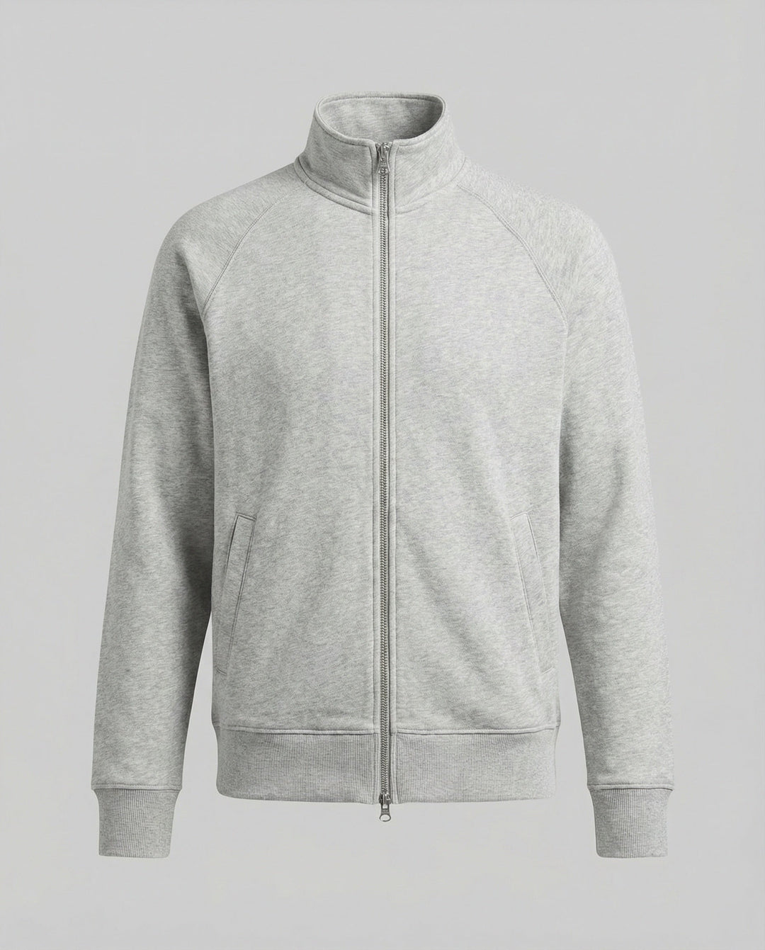 Herren strukturierte Stehkragen-Sweatjacke mit Raglanärmeln und durchgehendem Reißverschluss Shopnory
