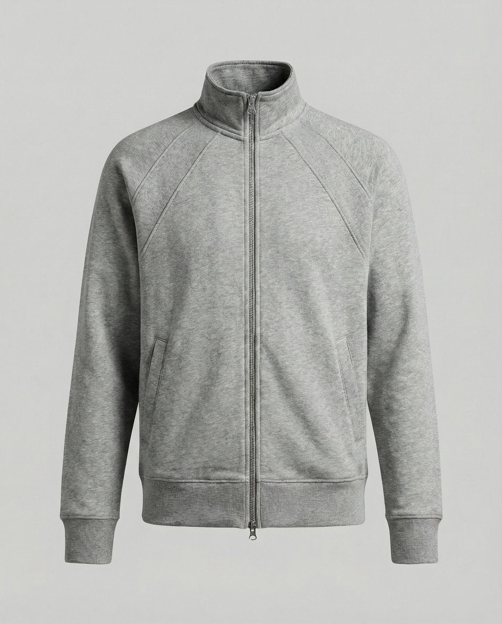 Herren strukturierte Stehkragen-Sweatjacke mit Raglanärmeln und durchgehendem Reißverschluss Shopnory