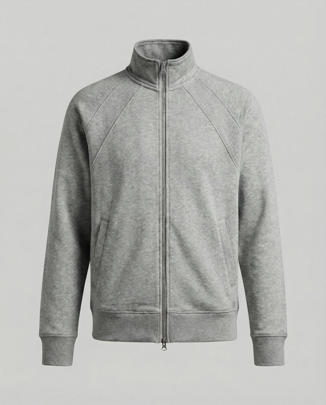 Herren strukturierte Stehkragen-Sweatjacke mit Raglanärmeln und durchgehendem Reißverschluss Shopnory