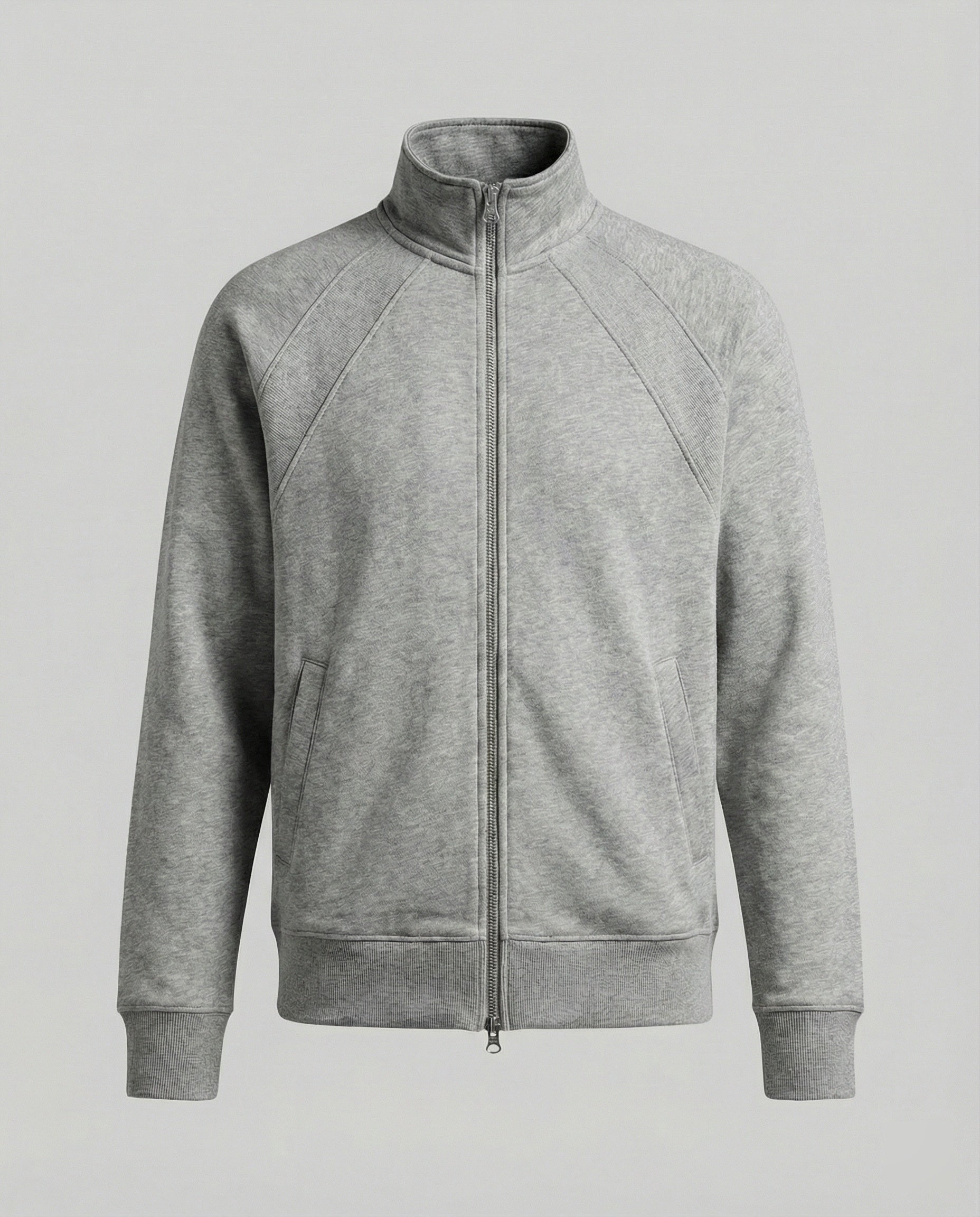 Herren strukturierte Stehkragen-Sweatjacke mit Raglanärmeln und durchgehendem Reißverschluss Shopnory
