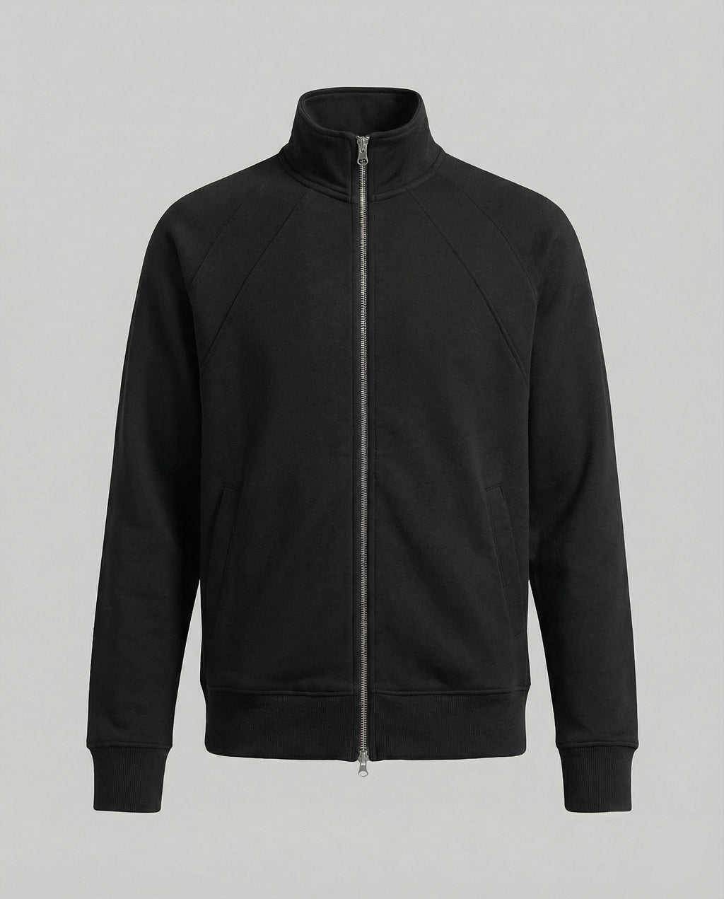 Herren strukturierte Stehkragen-Sweatjacke mit Raglanärmeln und durchgehendem Reißverschluss Shopnory