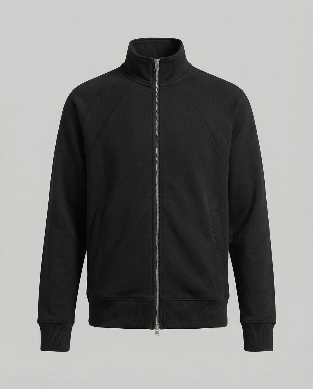 Herren strukturierte Stehkragen-Sweatjacke mit Raglanärmeln und durchgehendem Reißverschluss Shopnory