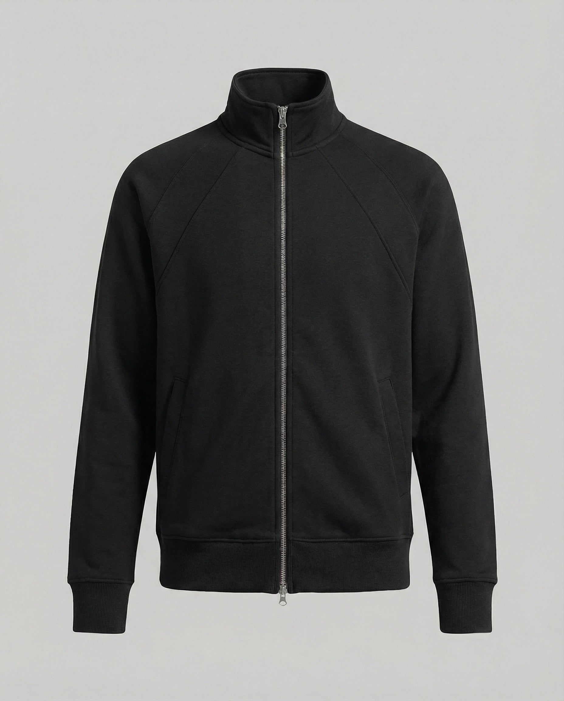 Herren strukturierte Stehkragen-Sweatjacke mit Raglanärmeln und durchgehendem Reißverschluss Shopnory