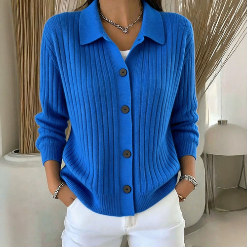 Damen Feiner gerippter Knopf‑Cardigan mit Hemdkragen und kastiger Silhouette Shop Nory