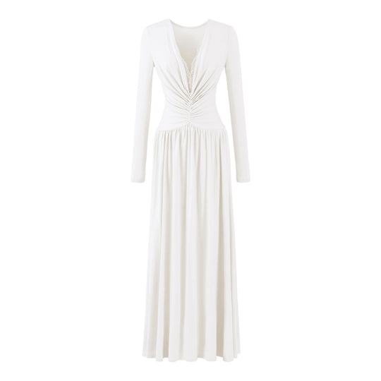 Damen Maxikleid mit gerafftem Wickeloberteil, tiefem V‑Ausschnitt und Spitzenbesatz Shop Nory