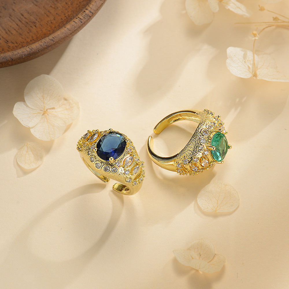 Damen Luxus-Ring mit kunstvoll gestalteter Edelsteinfassung und funkelnden Zirkonia Shop Nory