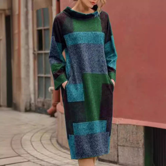 Damen Oversized Kleid mit geometrischem Patchwork-Design