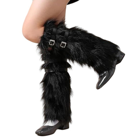 Damen Lange Kunstfell-Beinwärmer mit verstellbaren Schnallen und Plateau-Stulpen Shop Nory