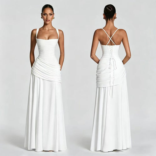 Damen Elegantes, schulterfreies Abendkleid mit raffinierten Drapierungen und fließendem Schnitt