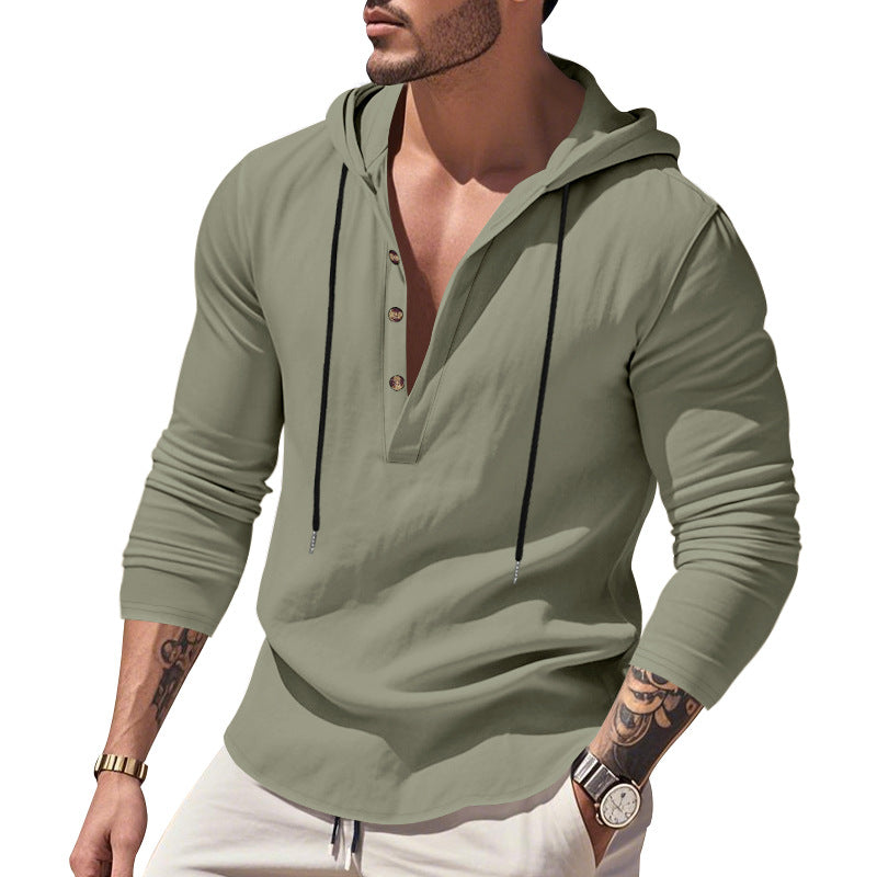 Herren lässiges Langarm-Hoodie mit Knopfleiste und modernem Schnitt