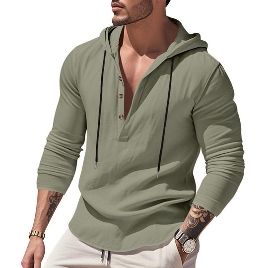 Herren lässiges Langarm-Hoodie mit Knopfleiste und modernem Schnitt