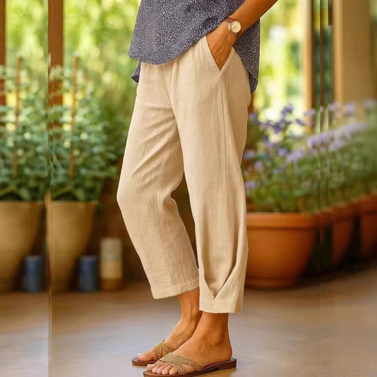 Damen Leichte Leinenhose mit weitem Bein und Kordelzug Shop Nory