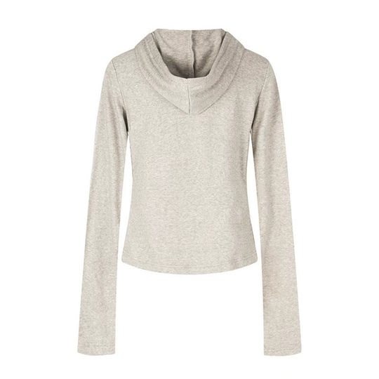 Damen Leichtes Kapuzen-Langarmshirt mit Henley-Knopfleiste und aufgesetzten Brusttaschen Shop Nory