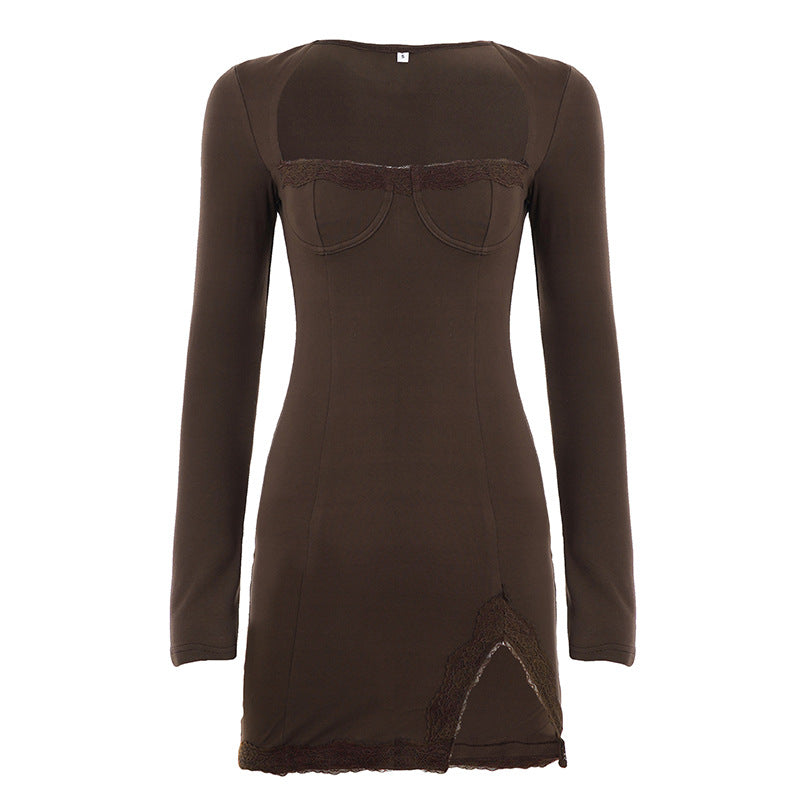 Damen nan figurbetontes Langarm-Minikleid mit Korsettoptik, geformten Cups und Spitzendetail Shop Nory