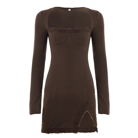 Damen nan figurbetontes Langarm-Minikleid mit Korsettoptik, geformten Cups und Spitzendetail Shop Nory