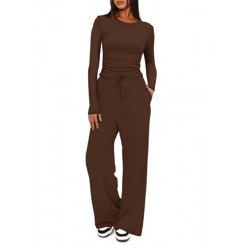 Damen Relax-Freizeithose mit extra weitem Bein, elastischem Bund und Kordelzug Shop Nory