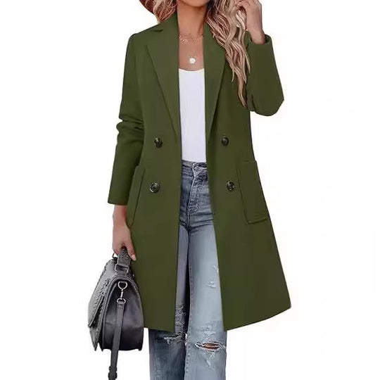 Damen Doppelreihiger Longblazer-Mantel mit aufgesetzten Taschen und taillierter Silhouette Shop Nory