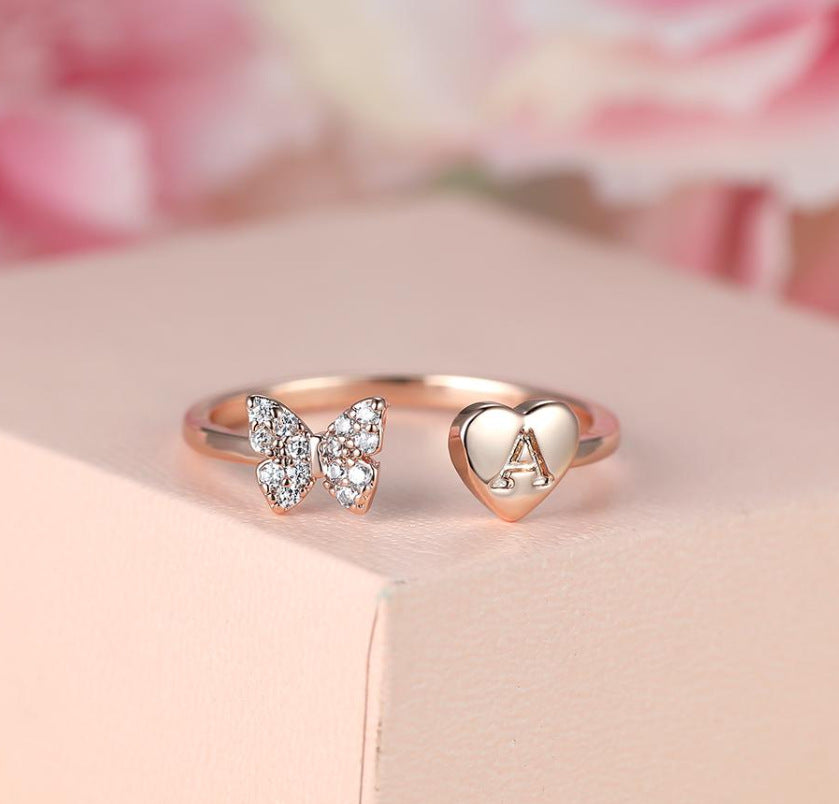 Damen Ring mit Schmetterlingsdesign und Herzmotiv Shop Nory