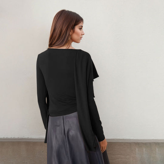 Damen asymmetrisches Cape-Longsleeve mit hohem Kragen und fließendem Overlay Shop Nory