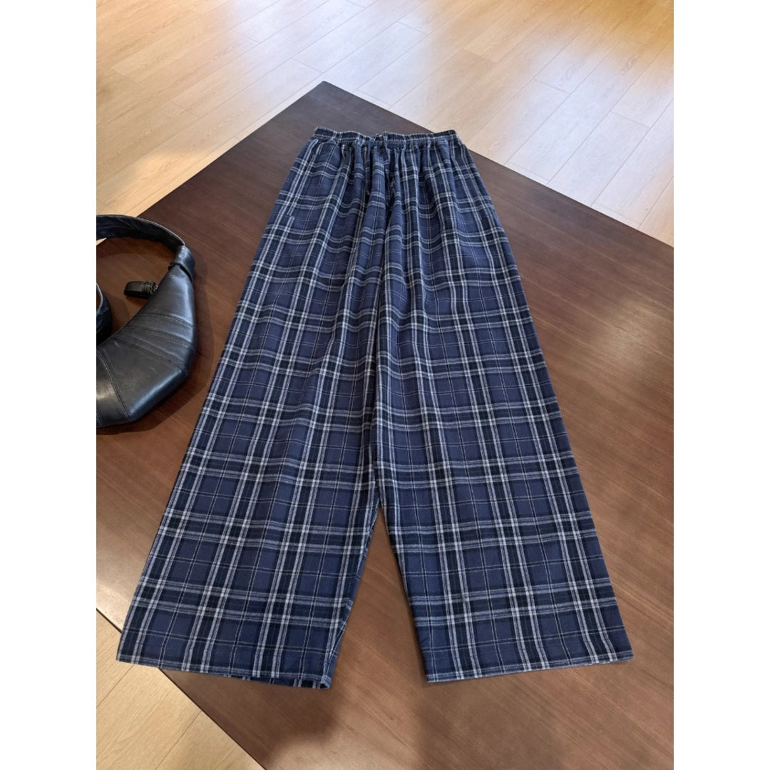 Damen Lässige Weitbein-Hosen im Karomuster Shop Nory