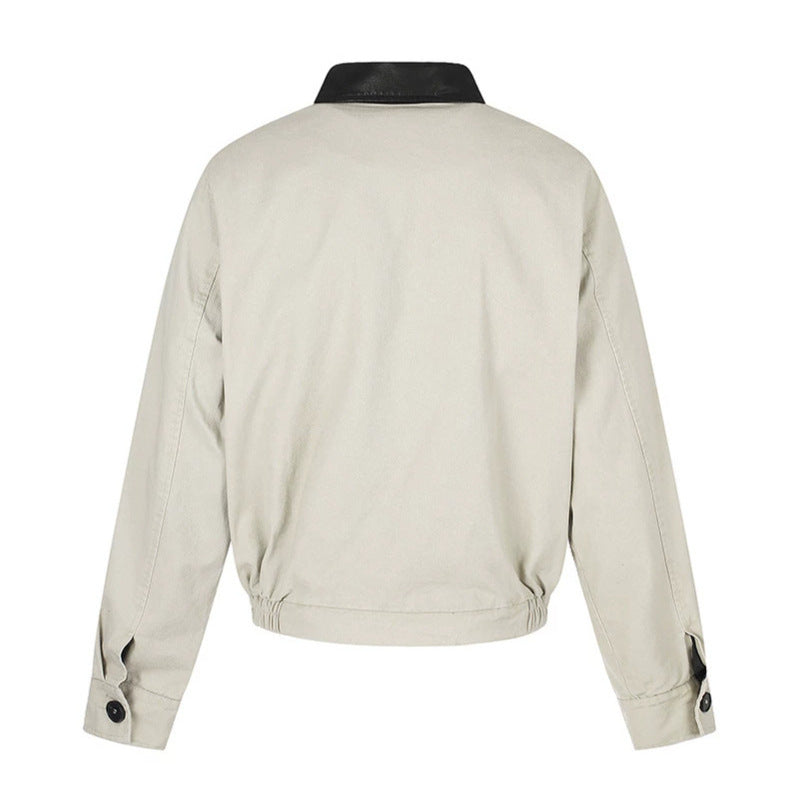 Herren Asymmetrische Canvas-Bomberjacke mit Lederriemen und Stehkragen Shop Nory