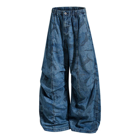 Damen Extraweite Denim-Palazzo-Hose mit elastischem Komfortbund und markanten Nahtdetails Shop Nory