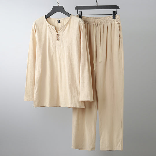 Damen Komfortables Baumwoll-Loungewear-Set mit Henley-Ausschnitt und Kordelbundhose Shop Nory