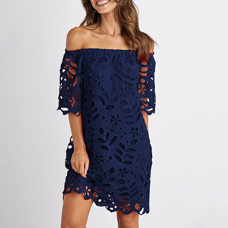 Damen Off-Shoulder Kleid mit floralen Cut-Outs und luftigen Ärmeln